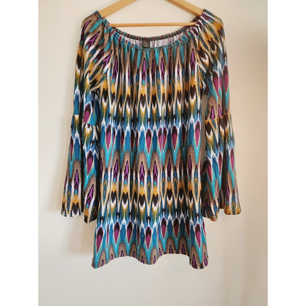 Win Win Women's Blouse Bell Sleeve Tunic Top Multicolor Size L-XL